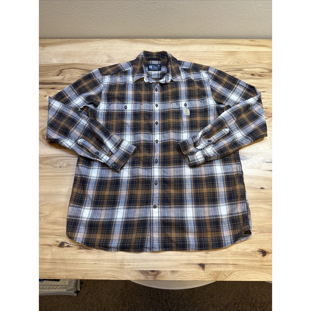 Carhartt 106357 Men's Rugged Flex Brown Plaid Long Sleeve Shirt Size Large Tall